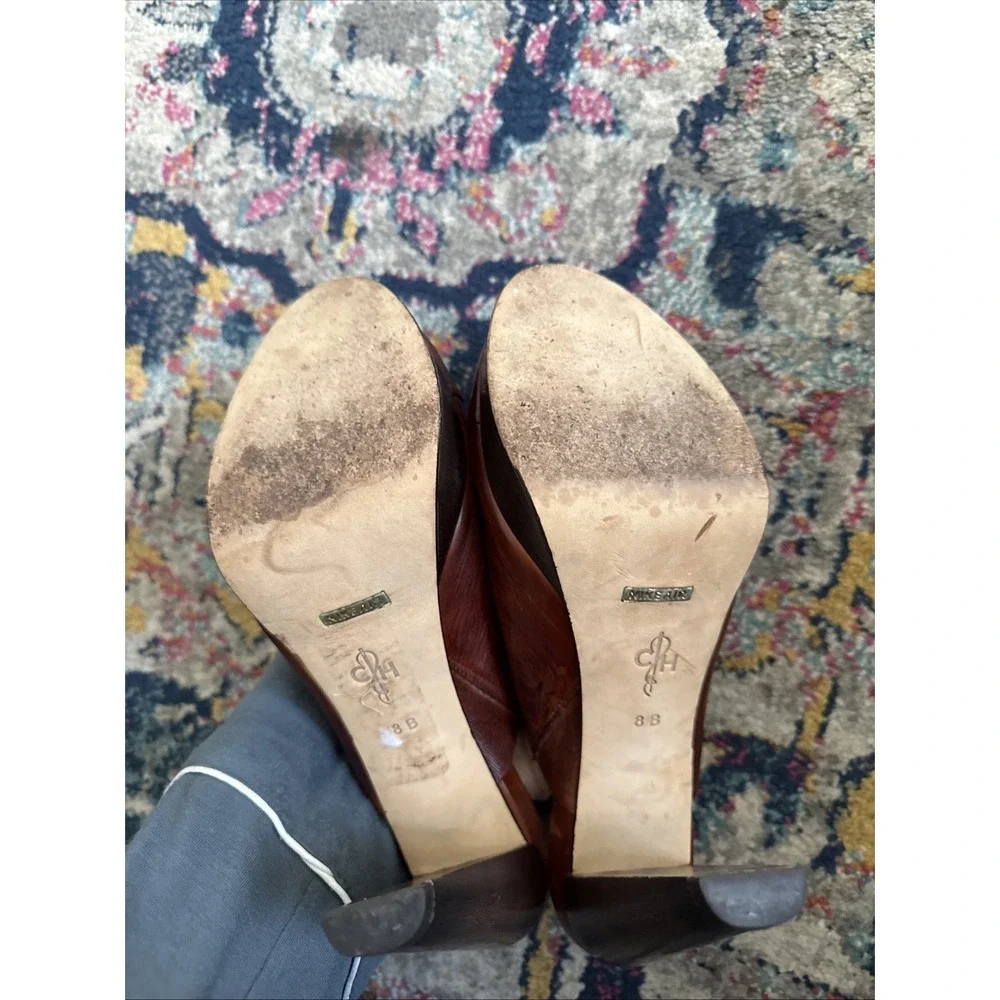 Cole Haan Brown Leather Mule Booties Slip On Heels Women's Size 8 B